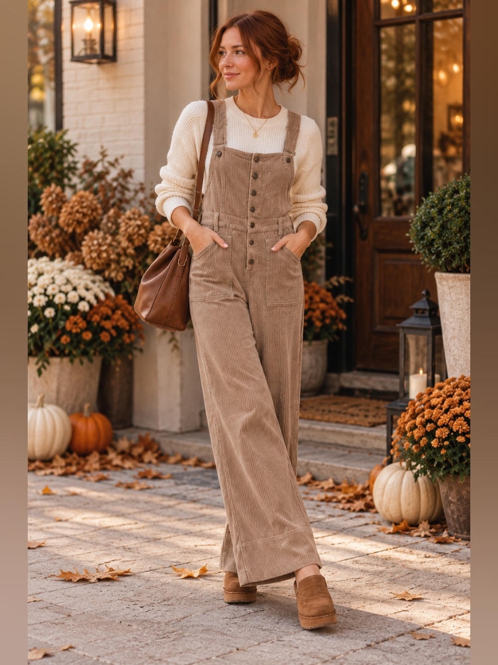 Aerie Corduroy Kick Flare Overalls Brown Wide Leg Jumpsuit Boho 70s Cottagecore